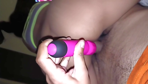 Indian girl with hairy pussy is happy with sex toy