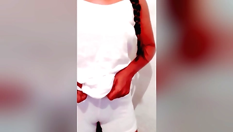 Sexy brunette shows her anal hole and takes oil in it