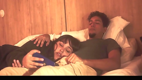 Amateur stepsister and me watching porn in the living room