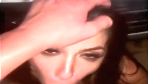 Brunette in a bikini gets a cumshot on the outdoor rooftop