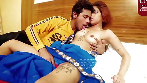 Red head tattooed woman gives a deep blowjob to a guy