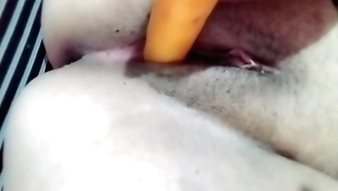 Hairy solo female with a huge ass and a small body is masturbating