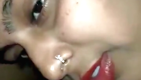 Busty indian babe in white socks takes a deep blowjob