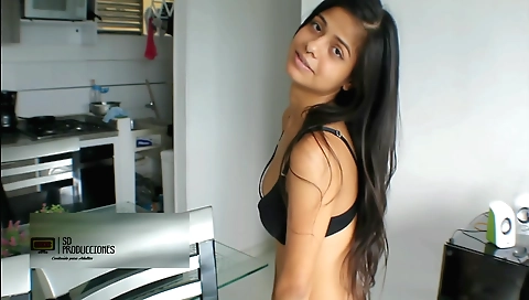 Brunette hottie gets fucked from behind and gets facial