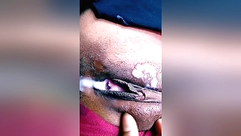 Indian chick creampie on her body in amateur porn clip