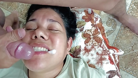 Brunette milf sucks a dick and gets her ass pounded