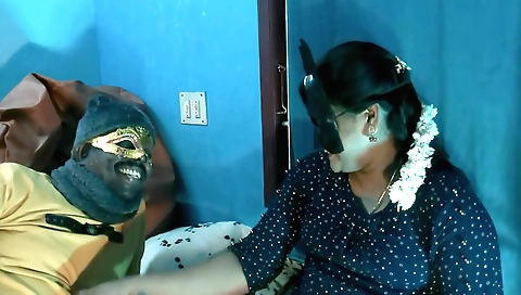 Indian brunette giving blowjob to her mom and showing