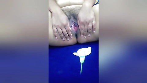 Indian girl with a hairy pussy playing with her pussy