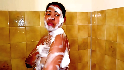 Sexy brunette 18+ in black lingerie enjoys herself