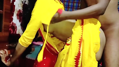 Indian girlfriend with big tits has a sexy handjob