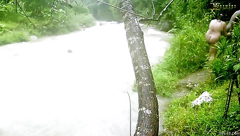 Girl riding on a big cock on the river in the city