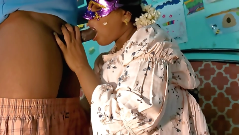 Amateur brunette with small tits and nice body enjoys sucking