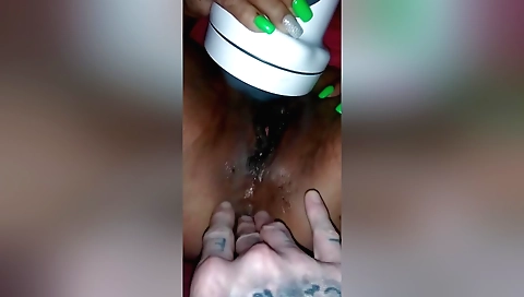 Brunette amateur girl giving a blowjob and getting dildo