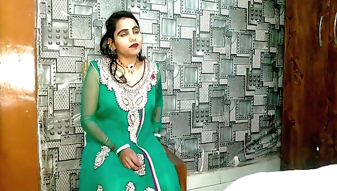 Indian stepmom with a gorgeous face is doing it on a sofa