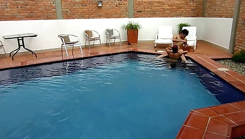 Indian teen with a hot body enjoys with me in the pool