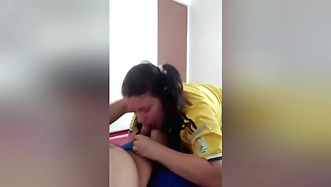 Stepmom fucks her stepson's mouth and gets her pussy fucked