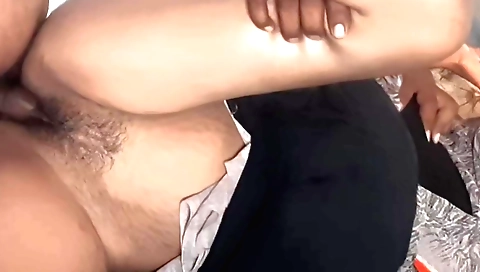 Hairy indian stepdaughter in the village makes a horse with love