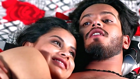 Brunette with nice round ass is getting fucked in bed