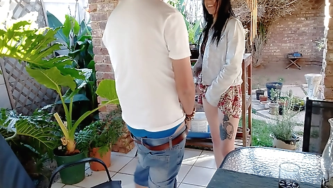 Indian girl with small body is fucking in the yard