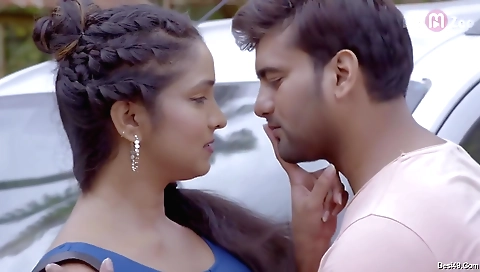 Brunette gym teacher in her red outfit is training